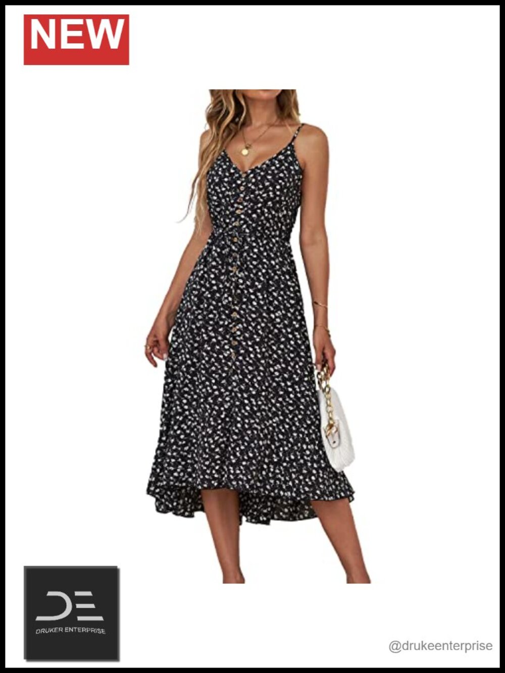 Women's Summer Boho Sundress Midi Adjustable Spaghetti Strap V-Neck